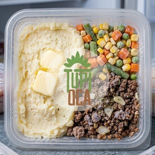 Purê de batata inglesa, legumes e carne moída