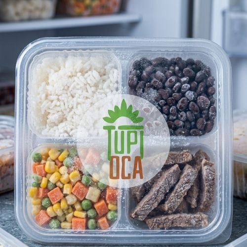 Arroz, feijão e iscas de carne (150g)